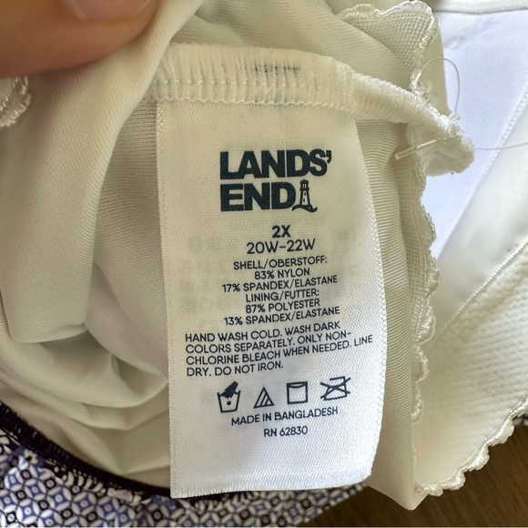 Lands End Womens Fauxkini One Piece Swimsuit Blue Built In Bra V-Neck 2X 20W-22W - Picture 6 of 9